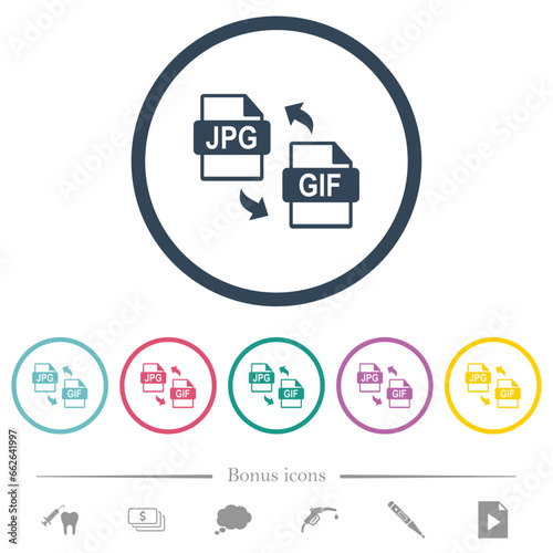 JPG GIF file conversion flat color icons in round outlines photo