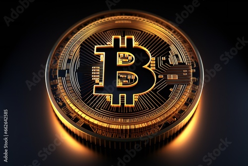 Vibrant gold bitcoin logo, 3d illustration Generative AI