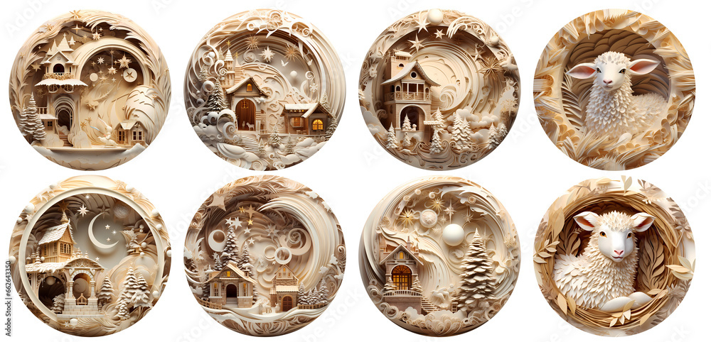 Christmas ornament graphics in 3D and wood look, png generated ai Christmas ornament graphics in 3D and wood look, png generated ai