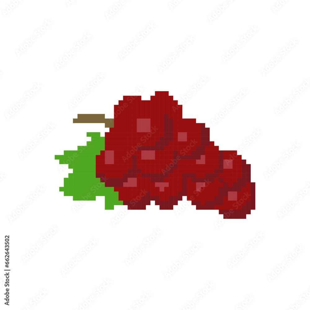 Red grape fruit pixel art vector illustration isolated on white background. Red grape fruit pixel art vector illustration isolated on white background.