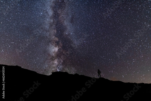 astrophotography of the winter milky way in the mountains