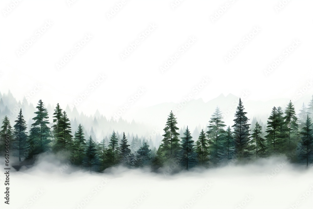 Obraz premium White Background, Beautiful forest, minimalist style Generative AI