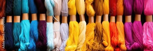 banner of colorful cotton craft threads