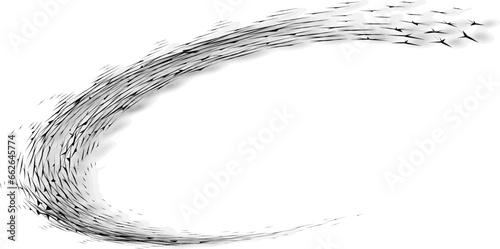 Halftone semi-oval star unwinding frame with smoky gradient shadow. Vector.