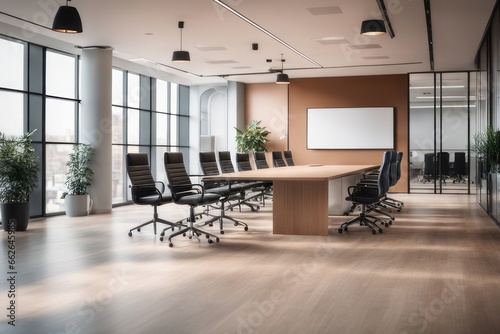 Empty office open space interior. Business conference company background photo