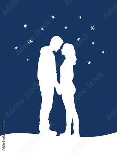 romantic couple in winter christmas design vector illustration