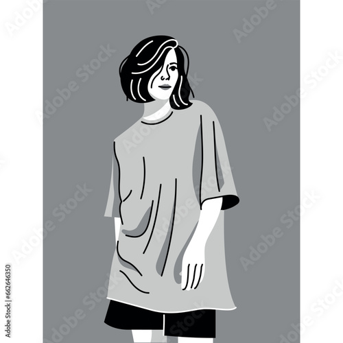 Stylish young woman dressed in oversize clothes
