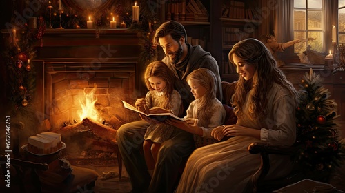 Traditional family celebrating Christmas