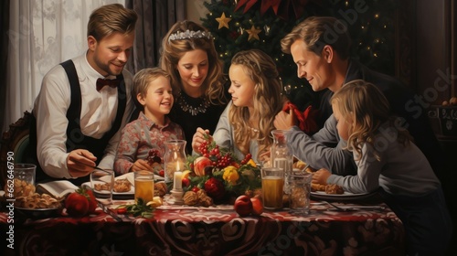 Traditional family celebrating Christmas