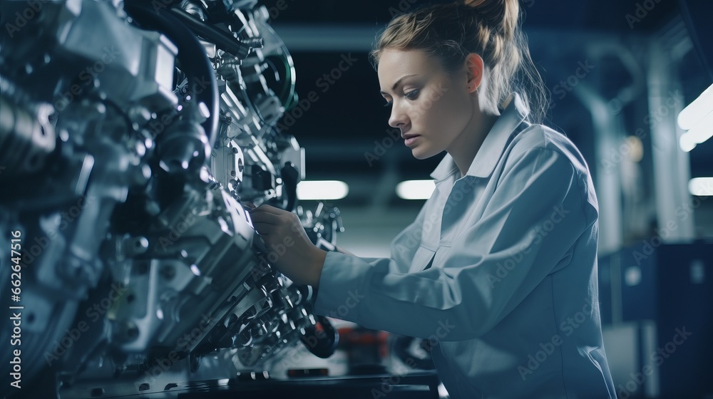 A woman operating machinery in a factory