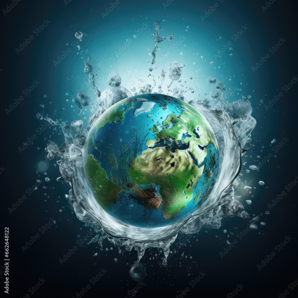 earth planet in splash of water. view of outer space earth planet in splash of water. view of outer space