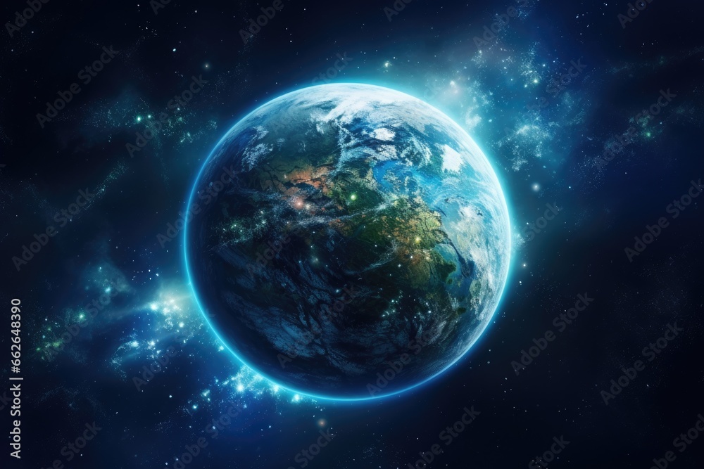 Illustration of planet Earth with light and clouds in outer space