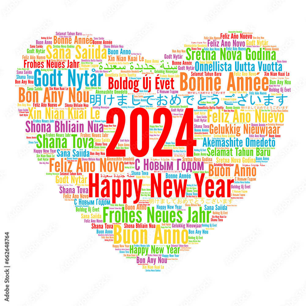 Happy New Year 2024 word cloud in different languages Happy New Year 2024 word cloud in different languages
