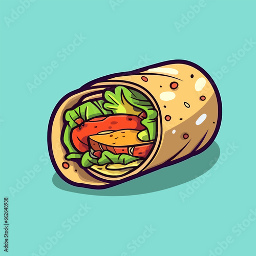 Chicken tortilla wrap hand-drawn illustration. Chicken wrap. Vector doodle style cartoon illustration