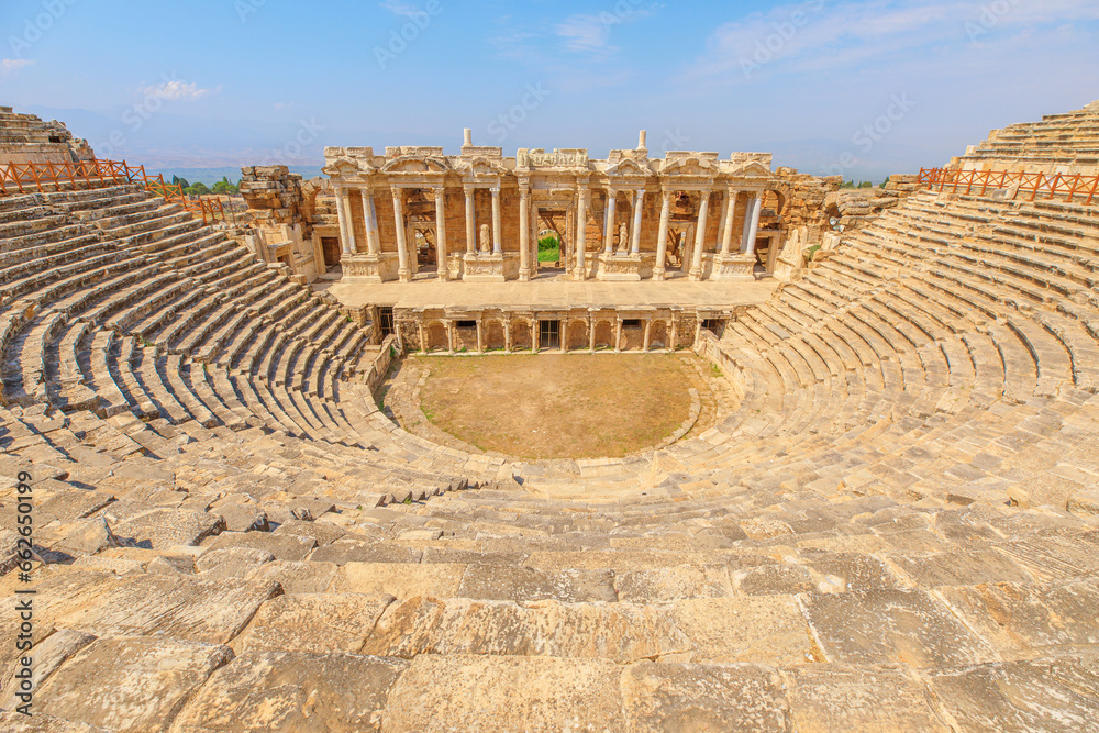 well-preserved theater in Hierapolis, in Pamukkale, Turkey, was a significant attraction within the ancient city. With its impressive capacity, the theater could host an audience of up to 15000 people