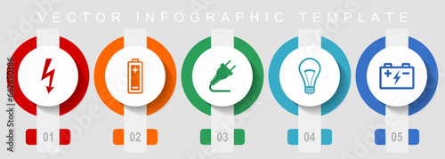 Power and energy flat design icon set, miscellaneous icons such as bolt, battery, plug and light bulb, vector infographic template, web buttons collection