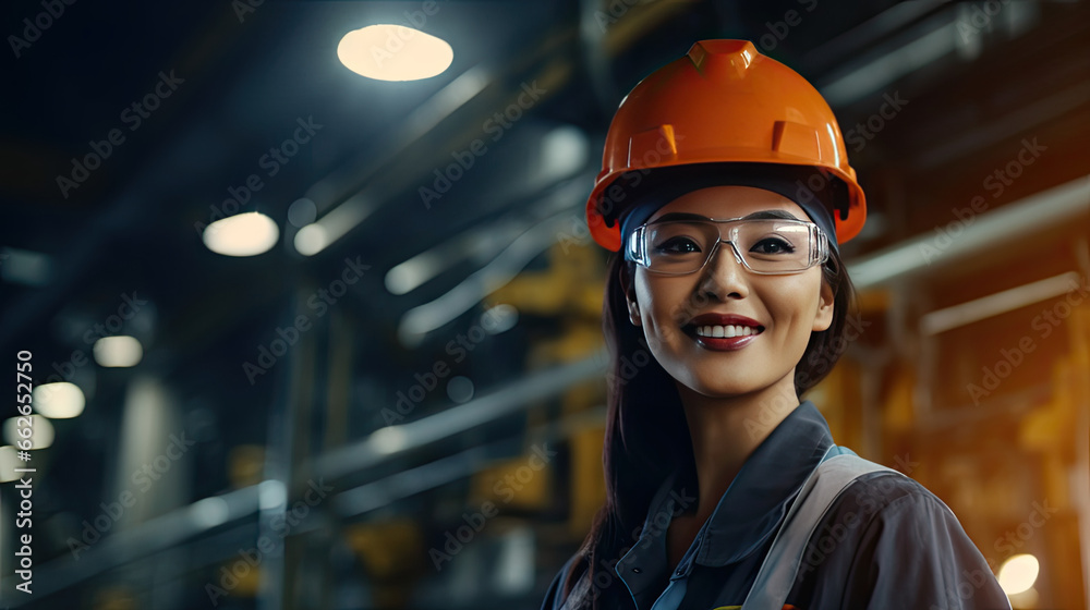 Portrait of an asian female engineer working in a factory Portrait of an asian female engineer working in a factory