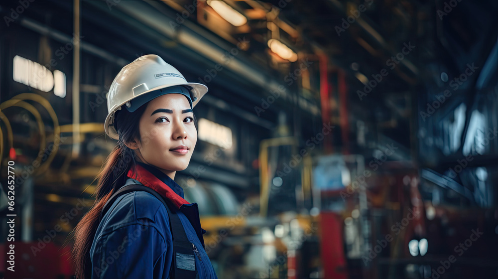 Portrait of an asian female engineer working in a factory Portrait of an asian female engineer working in a factory