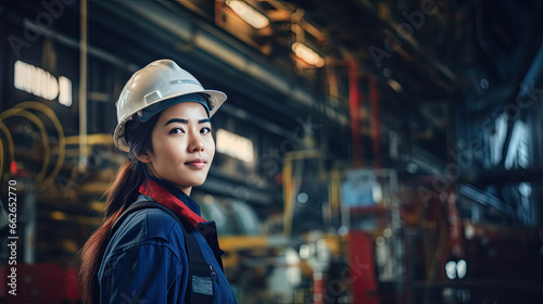 Portrait of an asian female engineer working in a factory