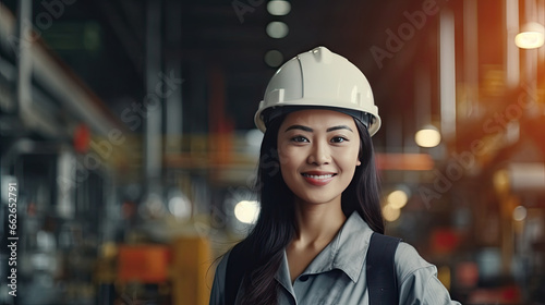 Portrait of an asian female engineer working in a factory © Farnaces