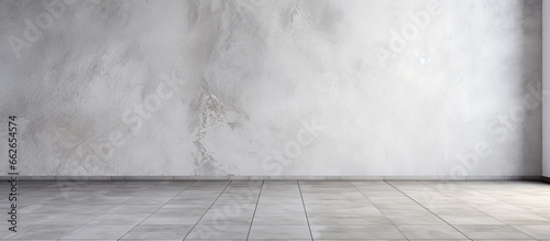 Grey marble flooring and wall decor in an empty room With copyspace for text