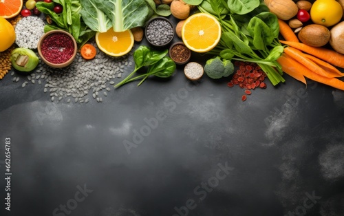 A colorful assortment of fruits and vegetables on a dark background