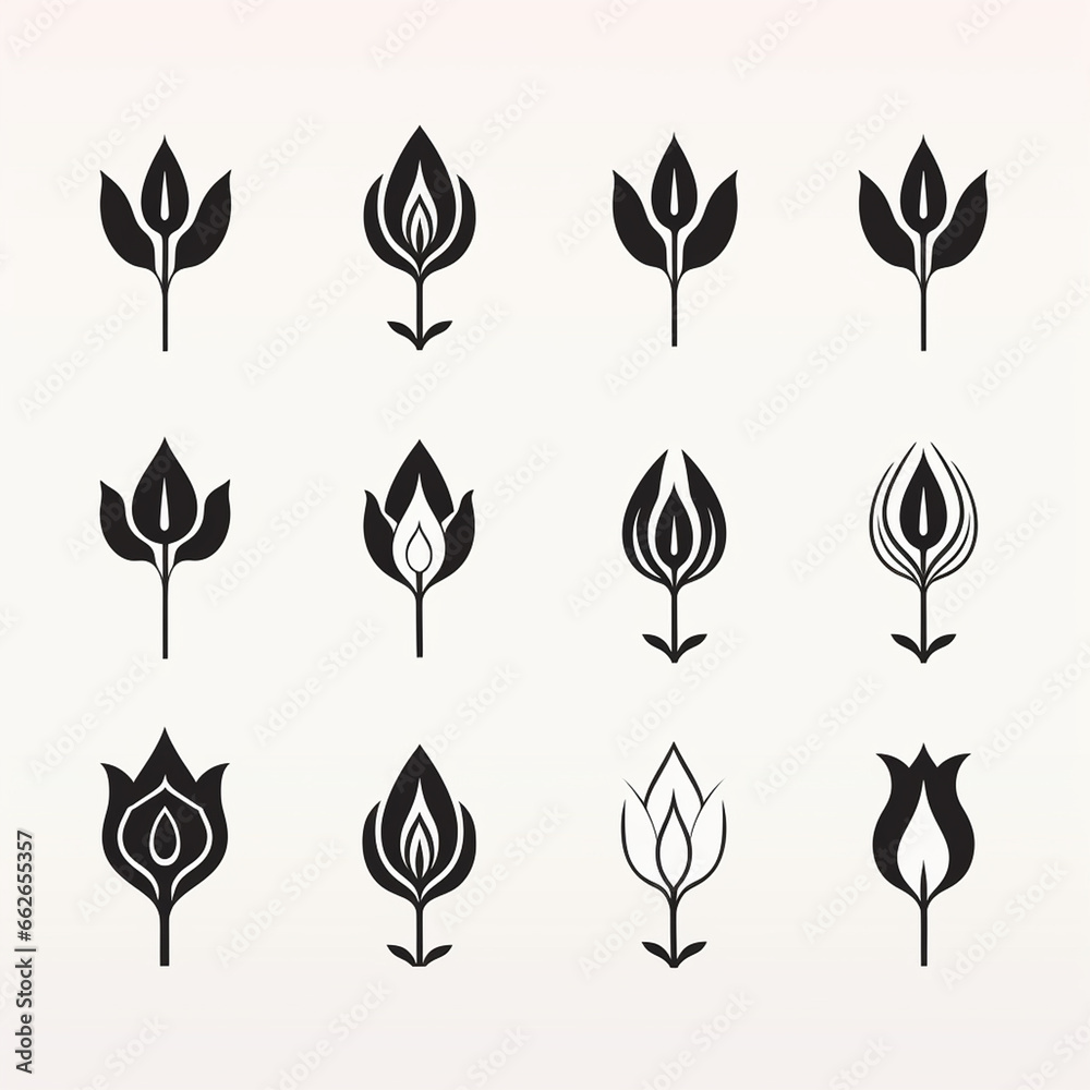 Set of flower icons. Vector illustration. Isolated on white background.