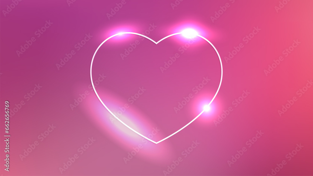 Neon frame in heart form with shining effects Neon frame in heart form with shining effects
