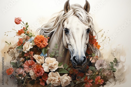 horse with flowers in autumn