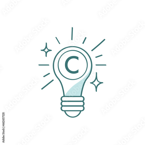 Copyright, trademark. Intellectual property. light bulb, idea. Vector icon on a white background.