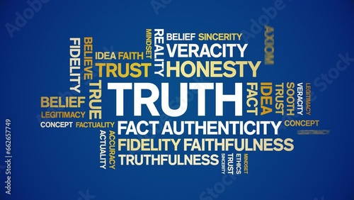 Truth animated tag word cloud;text design animation kinetic typography seamless loop. photo
