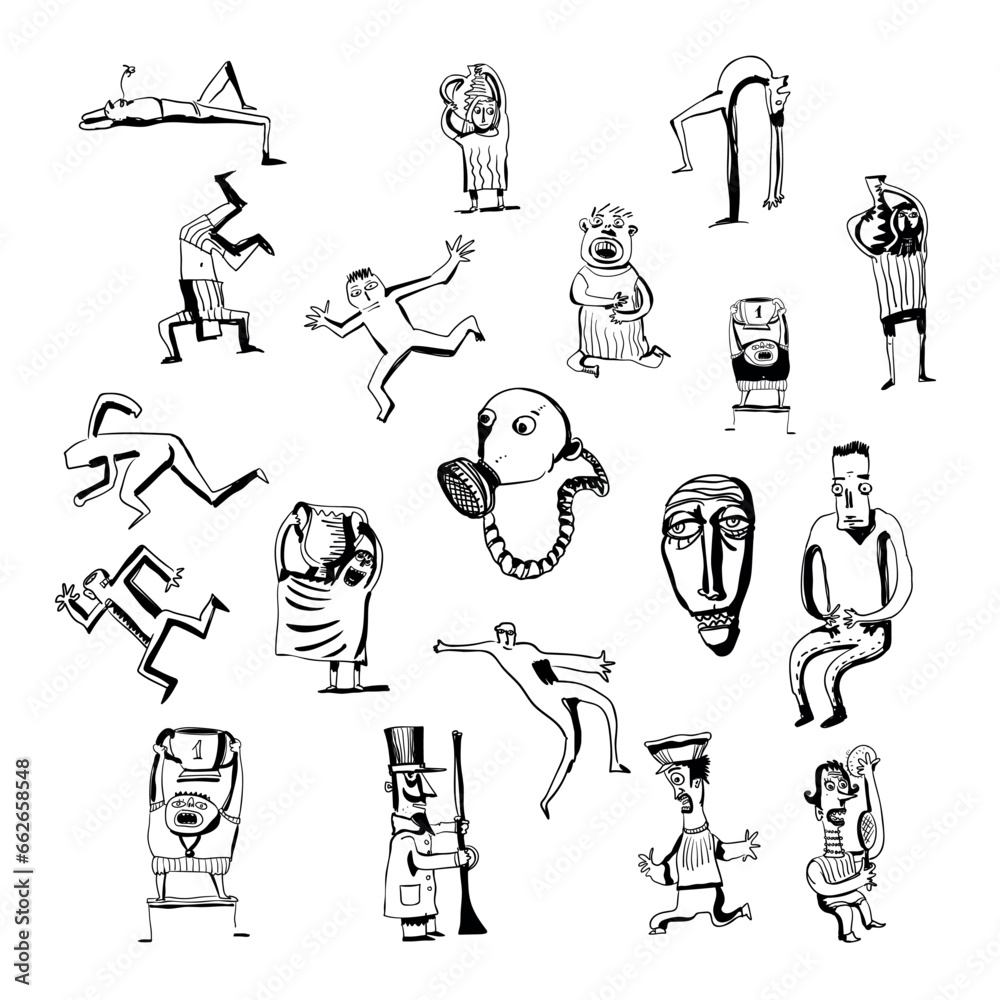 Obraz premium Funny doodle people. Vector illustration.