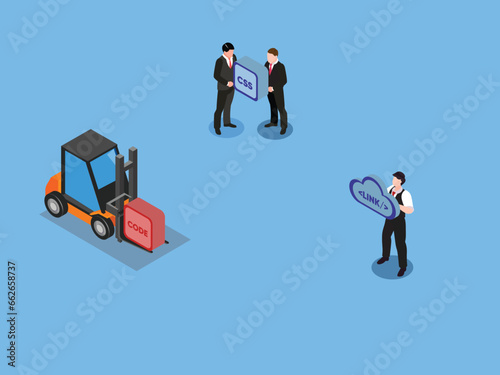 Developing programming and coding technologies isometric 3d vector illustration concept for banner, website, illustration, landing page, flyer, etc © Creativa Images