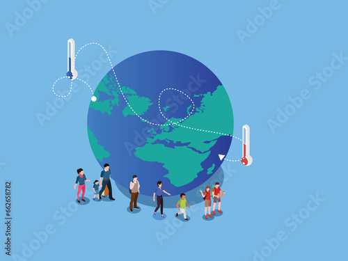 Immigration, emigration, people resettlement from cold to warmer cities isometric 3d vector illustration concept for banner, website, illustration, landing page, flyer, etc