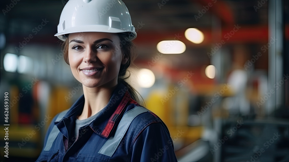 Portrait of a caucasian female engineer working in a factory Portrait of a caucasian female engineer working in a factory