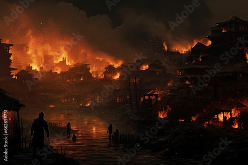 a city near flames and soldiers © EnelEva