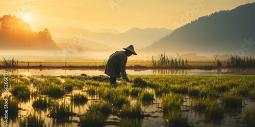 asian rice farmer, sunrise landscape © CROCOTHERY