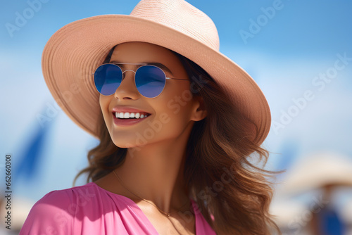 Joyful Woman in a Stylish Pink Hat
