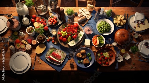 A delicious feast spread on a rustic wooden table
