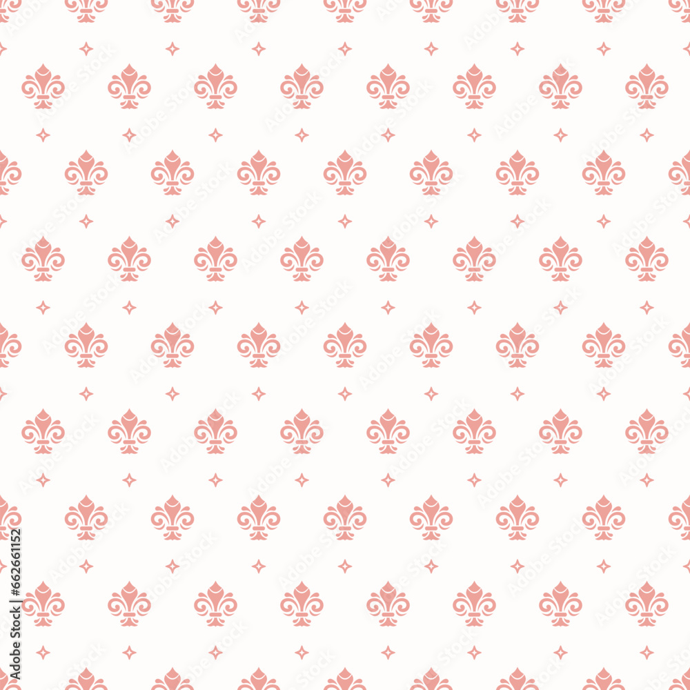 Seamless vector pattern. Modern geometric ornament with royal lilies. Classic pink background
