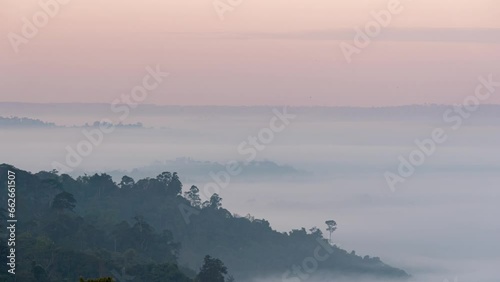 Morning mist at Khao Kho Viewpoint,  Phetchabun, Thailand. Fog around the mountain.