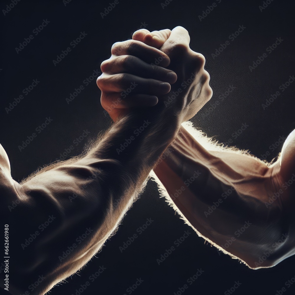 arm wrestling sport fighting professional photo on the dark background