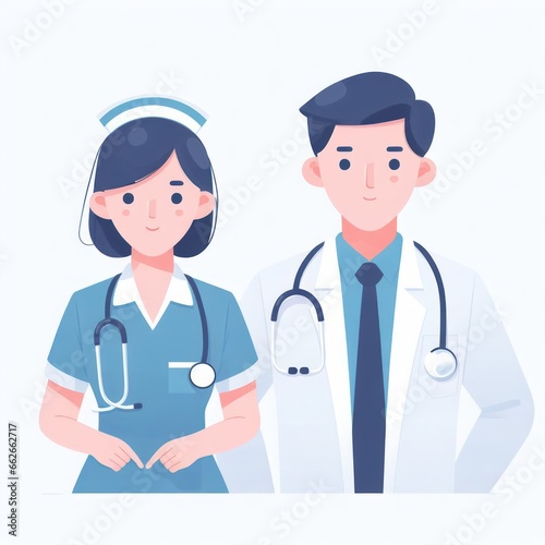 doctor and nurse with stethoscope on the white background professional art design concept