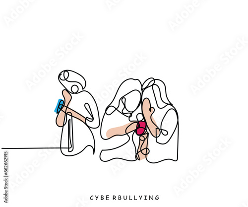  line art of cyber bullying. Key board warriors concept. Negative impact of social media concept. Isolated vector art.