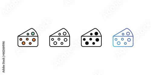 Cheese icons, color, line, glyph, gradient, Blue icon, Food icon in five variations stock illustration.