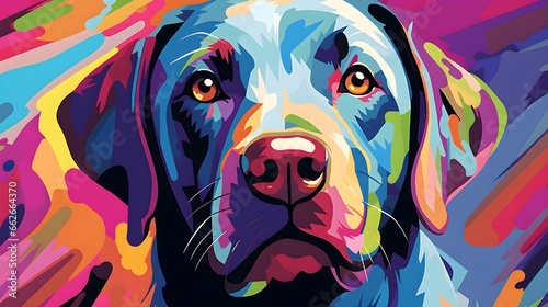 A closeup colorful digital painting of a Labrador retriever dog - Generative AI