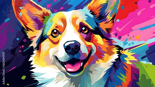 A closeup colorful digital painting of a Pembroke Welsh corgi dog - Generative AI photo