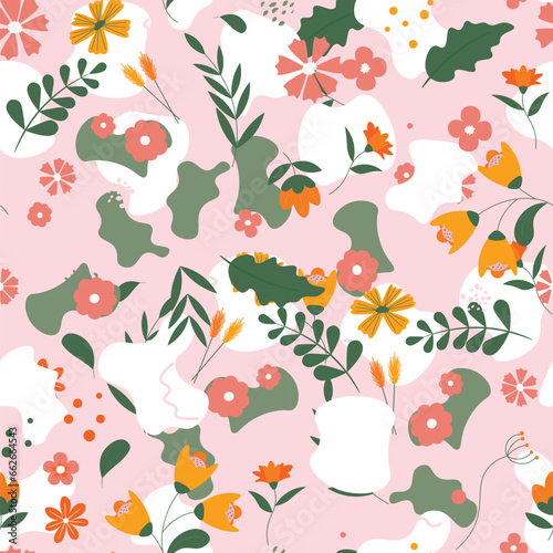 Abstract flat hand draw floral pattern background. Vector illustration.