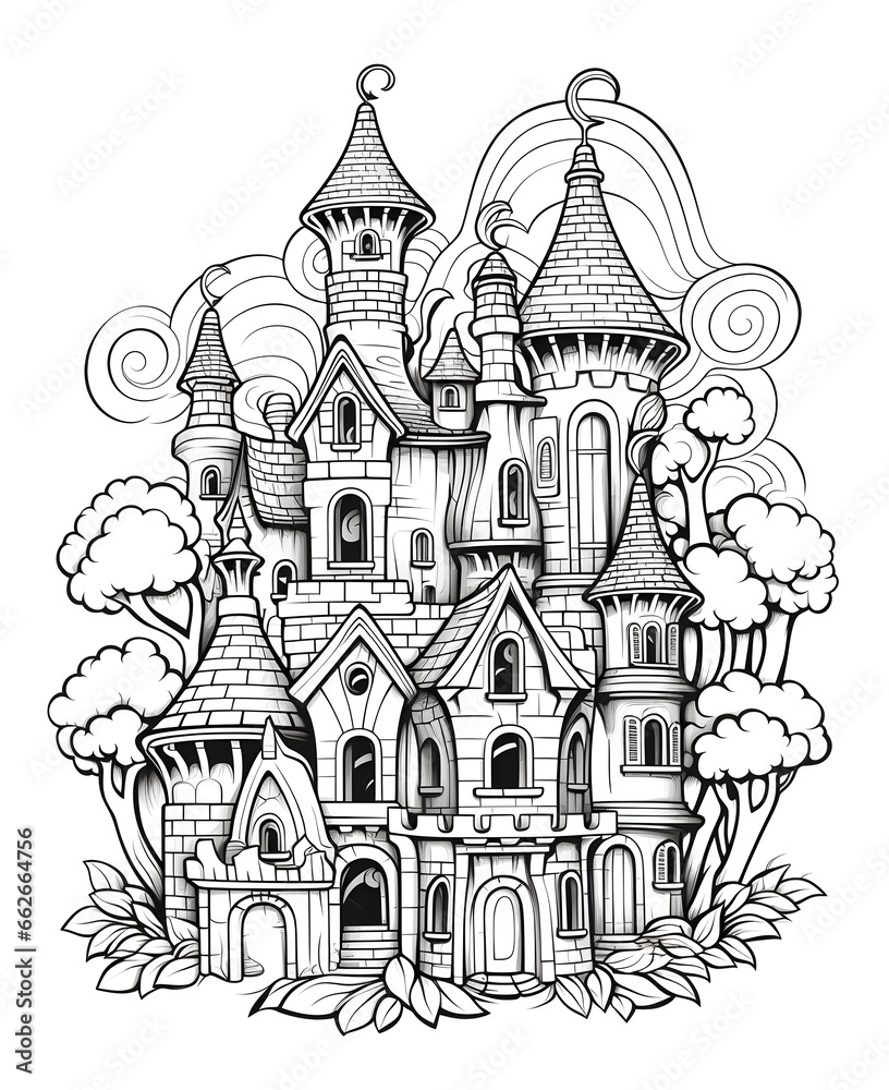 Castle on hill for coloring,Ai generated 