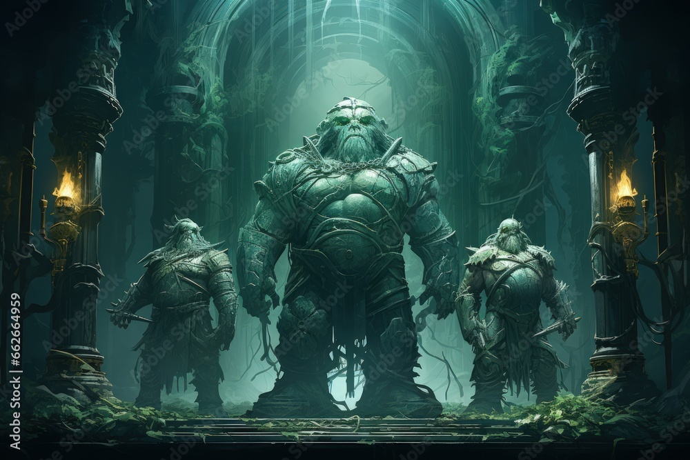 Ancient golems crafted from enchanted stone and animated by magic - Generative AI Ancient golems crafted from enchanted stone and animated by magic - Generative AI